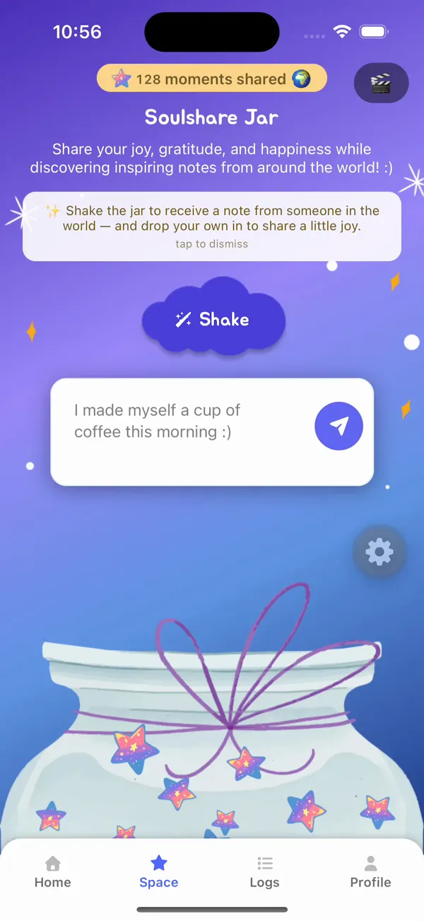 The Happispace app, showing a jar of saved moments